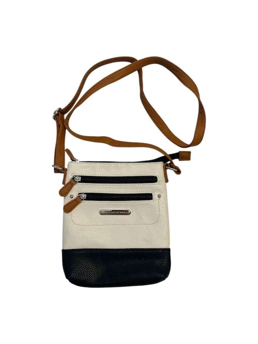 Stone Mountain USA Colorblock Crossbody Bag White Black Brown Pebbled Faux Leath